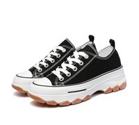 Kids Canvas Trainers Non-Slip Breathable Lace-Up Sneakers, Chunky Platform School, Lightweight Sports & Casual Walking Shoes (Black, Little Kid, Women, 10, Numeric, UK Footwear Size System, Medium)