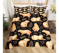Kids Capybara Comforter Cover Single Size,Brown Capybaras Bedding Set Cute Room Decor for Teens Girls,Funny Rodent Animals Duvet Cover Black Microfibre Soft Bedspread Cover,Gifts for Capybara Lovers