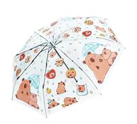 Kids Capybara Themed Umbrella, With Auto Open Close Mechanism, 97x57cm Expanded Size, Foldable School Umbrella, Clear Bubble Canopy, Quick Dry Dome Style, For Kid's Ages 4+