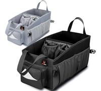 Kids Car Organizer Between Seats - Easy-to-Reach for Back Seat Travel Car Organizer with Tissue Box and Insulated Cup Holder | Backseat Car Storage for Toddlers Next to Car Seat Car Tote (Black)