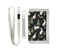 Kids Card Holder Lanyard Wallet Christmas Pattern Holly Snowflakes Winter