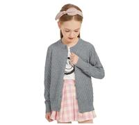 Kids Cardigan Girls Knit Long Sleeve Button Down Knitwear Solid Color Hollow Sweater Comfortable and Warm Knitted Crewneck Fall Winter Cardigan (Light Gray, 11-12 Years)