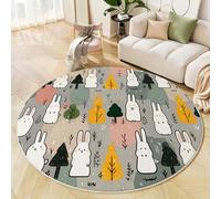 Kids Carpet Rug Rabbit Tree Round 160cm -Play Learn and Have Fun Safely - Kids Baby ChildrenSimple lines Mat for Bedroom Room Game Safe Area