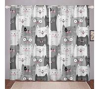 Kids Cartoon Cat Print Window Curtains for Bedroom Living Room Cute Animal Pattern Curtains Boys Girls Pet Cat Lovers Window Drapes Various Categories Window Treatments,W46*L54