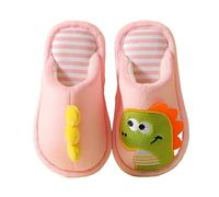 Kids Cartoon Dinosaur Slippers Plush Cotton Flat Indoor Family Slippers Boys Girls Cute Closed Toe Winter Warm House Shoes Lightweight Comfy Non Slip Shoes (Pink, 8 Toddler)