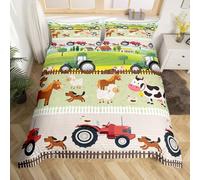 Kids Cartoon Farm Animals Bedding Set Junior/Cot Bed Toddler Cute Tractors Comforter Cover for Boys Girls Kids Farmhouse Country Style Duvet Cover Colorful Room Decor Nature Theme