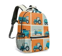 Kids Cartoon Farm Tractor Backpack Grid Farm Harvester Vehicle Print Boys Lightweight School Bookbag Casual Travel Daypack