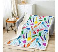 Kids Cartoon Pencil Sherpa Blanket Colorful Nursery Fleece Throw Blanket Cute Crayon Plush Blanket for Kids Boys Girls Funny Art Printed Fuzzy Blanket Queen 90"x90"