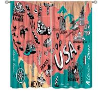 Kids Cartoon United States Map Curtains for Bedroom, Children's Fun Facts Geography USA Map Profession Window Drapes for Kids Boy Girl Baby Bedroom Nursery Living Room Set 2 Panels,63x63 Inches