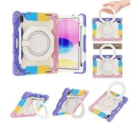 Kids Case Compatible with iPad 10th Generation 10.9 inch 2022 Release,360° Rotatable Handle Stand Case Three-in-one Shatter-Resistant Shell, Drop-Proof,Shoulder Strap zy (Rainbow Pink)