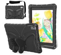 Kids Case Compatible with iPad 9.7 Inch 6th/5th Generation/Air 2/Air 1, Butterfly Design EVA Lightweight Friendly Shockproof Cute Protective Cover, with Stand + Shoulder Strap,Black