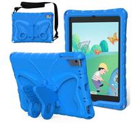 Kids Case Compatible with iPad 9.7 Inch 6th/5th Generation/Air 2/Air 1, Butterfly Design EVA Lightweight Friendly Shockproof Cute Protective Cover, with Stand + Shoulder Strap,Blue