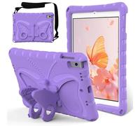 Kids Case Compatible with iPad 9th/8th/7th Generation 2021/2020/2019 10.2 Inch, Butterfly Design EVA Lightweight Friendly Shockproof Cute Protective Cover, with Stand + Shoulder Strap,Purple