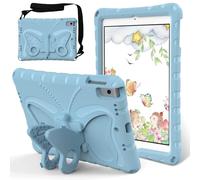Kids Case Compatible with iPad 9th/8th/7th Generation 2021/2020/2019 10.2 Inch, Butterfly Design EVA Lightweight Friendly Shockproof Cute Protective Cover, with Stand + Shoulder Strap,Light Blue