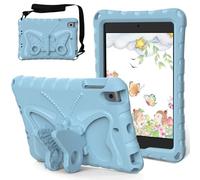Kids Case Compatible with iPad mini 1/2/3/4/5 7.9", Butterfly Design EVA Lightweight Friendly Shockproof Cute Protective Cover, with Stand + Shoulder Strap,Light Blue