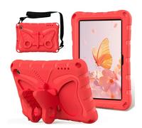 Kids Case Compatible with Kindle Fire HD 7 (2022), Butterfly Design EVA Lightweight Friendly Shockproof Cute Protective Cover, with Stand + Shoulder Strap,Red