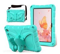 Kids Case Compatible with Kindle Fire HD 7 (2022), Butterfly Design EVA Lightweight Friendly Shockproof Cute Protective Cover, with Stand + Shoulder Strap,Mint Green