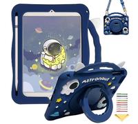 Kids Case for iPad 6th/5th Generation iPad 9.7 inch Case 2018/2017 & iPad Air 1, UUcovers 360° Rotating Handle Stand Cute Kawaii Soft Silicone Cover with Pencil Holder/Shoulder Strap, Blue Astronaut