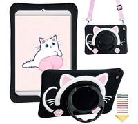 Kids Case for iPad 9th/8th/7th Gen 10.2" (2021/2020/2019),iPad Air 3rd Gen 10.5 inch 2019/ iPad Pro 10.5" 2017, UUcovers 360° Rotating Ring Handle Stand Cover with Shoulder Strap, Black Cat Kitty