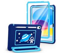Kids Case for iPad (A16) 11th/10th Generation 10.9"/11" 2025/2022 Release | DJ&RPPQ With Screen Protector, Degree Fold Handle Stand, Shoulder Strap, Pencil Holder for ipad A16 case kids Drak Blue