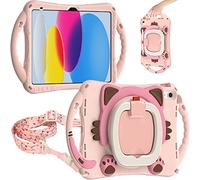 Kids Case for iPad (A16) 11th Generation 11 Inch 2025/ iPad 10th Generation 10.9 Inch 2022 Cute Cats Portable Cover with Crossbody Strap /Pencil Holder /Stand Hangable Cover for Boys Girls, Pink