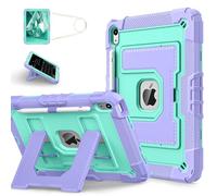 Kids Case for iPad (A16) 11th Generation 11 Inch 2025/ iPad 10th Generation 10.9 Inch 2022 Fully-Body Shockproof Kiddie Cover with Crossbody Strap/Built-in Stand for Boys & Girls, Purple/Green