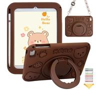 Kids Case for iPad Mini 7 A17 Pro 2024 /iPad Mini 6 2021 8.3" with Pencil Holder/Shoulder Strap, UUcovers 360° Rotating Ring Handle/Stand Soft Cover for iPad Mini 7th/6th Generation, Brown Bear