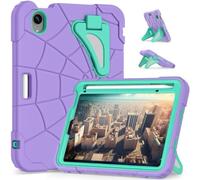 Kids Case for iPad mini (A17 Pro, 2024 Model, 7th Generation) / mini 6 (2021 Model, 6th Generation) 8.3-inch Kickstand Cover for Boys Girls Cartoon Shockproof Hybrid Thickned Cornor Case Purple
