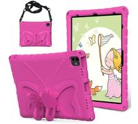 Kids Case for iPad Pro 12.9 inch 2022/2021/2020/2018 6th/5th/4th/3rd Generation, Lightweight Shockproof Case EVA Foam Cover with Shoulder Strap & Stand Case for Boys Girls(Rose Red)