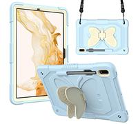 Kids Case for Samsung Galaxy Tab S10 Lite/ S10 FE 2025/ S9 FE 10.9 Inch/ S9 11 Inch 2023 Butterfly Design Shockproof Sturdy Stand Cover with Shoulder Strap for Girls Blue