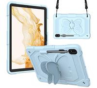 Kids Case for Samsung Galaxy Tab S10 Lite/ S10 FE 2025/ S9 FE 10.9 Inch/ S9 11 Inch 2023 Shockproof Sturdy Butterfly Wings Stand Cover with Shoulder Strap for Girls Blue