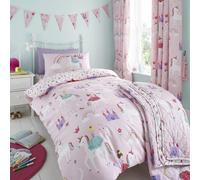 Happy Linen Company Castle Unicorn Princess Reversible Duvet Cover Bedding Set - Toddler Cot Bed, Pink