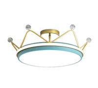 Kids Ceiling Light Fixture Crown Close to Ceiling Light Wrought Iron Ceiling Lamp Three-Color Semi Flush Mount Lighting Chandelier(Blu)
