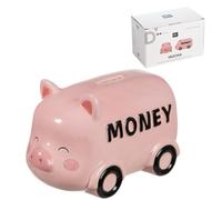 Kids Ceramic Animal Shaped Money Box Decorative Design with Lid 8" x 4.3" x 4.4" Various Models (Dog, Cat, Panda, Pig) with Gift Box (Pig)