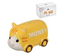 Kids Ceramic Animal Shaped Money Box Decorative Design with Lid 8" x 4.3" x 4.4" Various Models (Dog, Cat, Panda, Pig) with Gift Box (Cat)