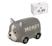 Kids Ceramic Money Box Animal Shaped Decorative Design with Lid 8" x 4.3" x 4.4" Various Models (Dog, Cat, Panda, Pig) with Gift Box (Dog)