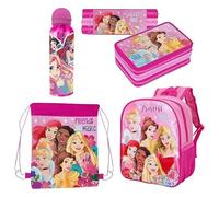 Kids Character 4-Piece Set - Backpack, Gym Bag,Water Bottle & Filled Pencil Case Characters for Boys and Girls Perfect for School,Sports,Travel,and More! (Disney Princess Vibes)
