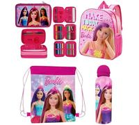 Kids Character 4-Piece Set - Backpack, Gym Bag,Water Bottle & Filled Pencil Case Characters for Boys and Girls Perfect for School,Sports,Travel,and More! (Barbie)