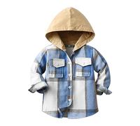 Kids Checked Shirt Toddler Boys Flannel Plaid Jacket Button Down Long Sleeve Hooded Shacket with Pocket Autumn Casual Cute Lightweight Checkered Shirt Jackets (F, 2-3 Years)