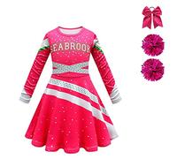 Kids Cheerleader Outfit Girls Pink Dresses With Poms Poms Children Carnival Party Halloween Fancy Dress Up Costume 4-10 Years(160, Style 1)