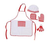 Kids Chef Costume Set, Adjustable Strap Apron and Chef Hat, Cooking and Baking Set for Girls Toddler, Cotton Kitchen Play Set with Oven Gloves and Spoons, Gift for Kid