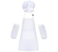 Kids Chef Costume Set with Apron, Hat and Sleeves, White Adjustable Uniform for Pretend Play, Cooking and Baking, DIY Draw-On Design for Toddlers & Children