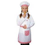 Kids Chef Outfit with Apron and Chef Hat Set, White Adjustable Uniform, Fun Chefs Costume Kids Unisex for Carnival, Pretend Play, Cooking and Baking, DIY Draw-On Design for Children Size 3-10 Years