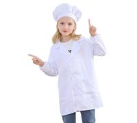 Kids Chef Outfit with Apron and Chef Hat Set, White Adjustable Uniform, Fun Chefs Costume Kids Unisex for Carnival, Pretend Play, Cooking and Baking, DIY Draw-On Design for Children Size 3-10 Years