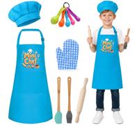 Kids Chef Outfit with Hat Apron Baking Tools, Mini Chef Cooking Costume | Adjustable Aprons Chef Set with Apron Hat, Rolling Pin Spatulas, Oven Glove for Kids Cooking Baking Role Play Fun