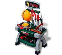 vidaXL Kids'/Children's Playroom Toy Workbench with Tools Green + Grey, Multi