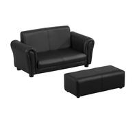 HOMCOM Kids Sofa Bed Kids Twin Sofa Toddler Chair 2 Seater Kids Twin Sofa Chair Boys Girls Couch w/ Footstool (Black) Black