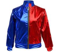 Kids Childrens Unisex Girls Boy Shiny Squad Red & Blue Bomber Jacket Costume Metallic Shiny Fancy Dress Top Age 5-13 Years (13 Years)