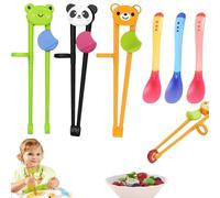 Kids Chopsticks Set, 6 Pieces, 3 Pairs of Training Chopsticks for Kids with 3 Color-Changing Spoons, Reusable Children's Cutlery for Beginners, Right or Left Handed（Green、 Brown、Black