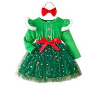 Kids Christmas Costumes,Red Long Sleeve Princess Plush Trim Xmas Party Dress Jumper For Girls Baby Girl Outfit 0-3 Months Tree Costume Auntie Clothes Black Hat (Green #4,4-5 Years)